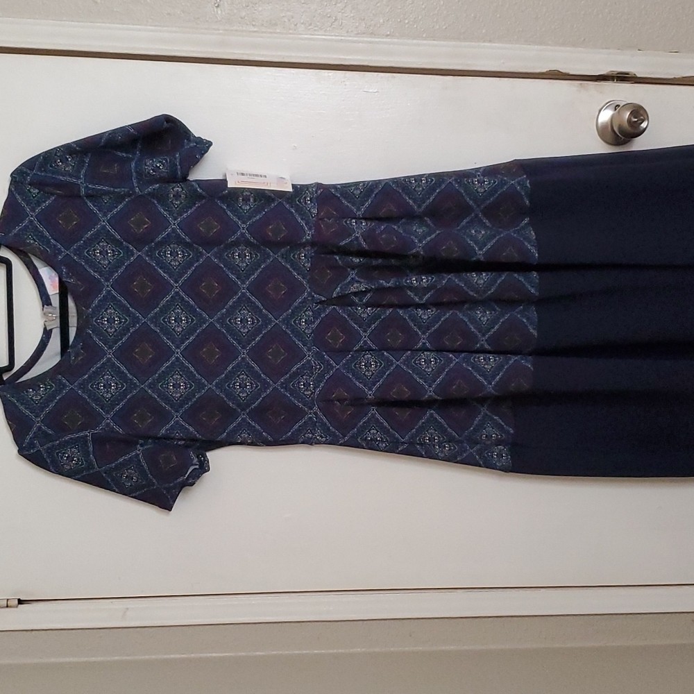 Lularoe Amelia Dress Pockets Women’s Large Full Skirt Comfy Casual Green Blue